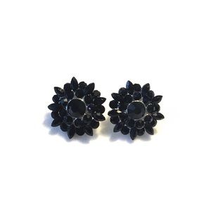 Black Rhinestone Party Earrings Post Silver NWT